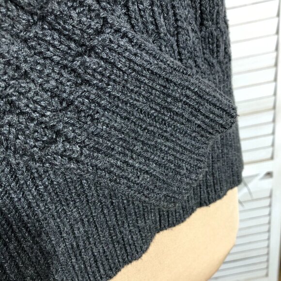 Loft Cotton Cable Knit Asymmetrical Sweater Gray Medium - Picture 6 of 13